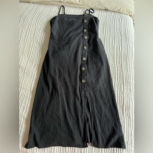 Black Linen Spaghetti Strap Midi Dress